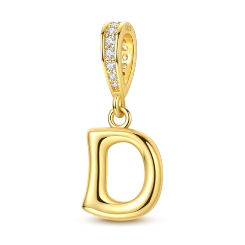 Hapour Gold Initial Letter Charms 925 Sterling Silver Alphabet Beads | 14K Gold Plated, A-Z Letter Charms, For Bracelets Necklace, Cubic Zirconia, DIY Dangle Pendant Beads, For Women Mom - color: Golden initial letter D