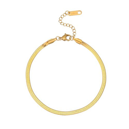 NONAMOIS Ankle Bracelets for Women Dainty 18K Gold Plated Anklet Waterproof Round Beaded Paperclip Herringbone Pearl Chain Anklets Waterproof Beach Foot Jewelry - color: 3mm Snake-Gold