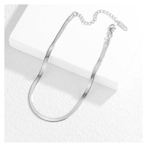 MYAROMA FINDINGS Stainless Steel Anklet for Women, Flat Snake Chain Ankle Bracelet, Gold and Silver Tone Options, PVD Waterproof Non Tarnish Ankle Bracelet