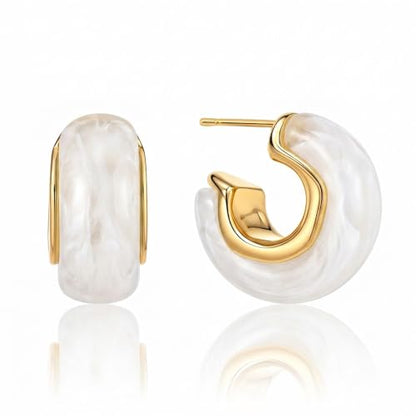 Chunky Hoop Earrings for Women, Lightweight Statement Daily Wear Gifts - color: White C