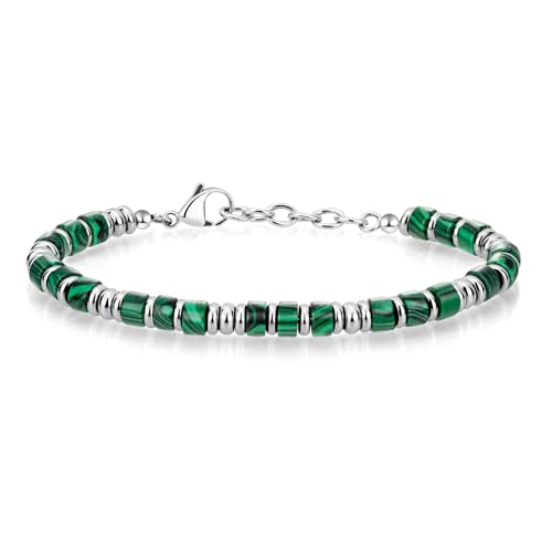SIUMAL Mens Bracelet, Boho Stainless Steel Bracelets for Men, Beaded Bracelets, Jewelry Gifts for Husband, Father, Friends - color: Dark Green
