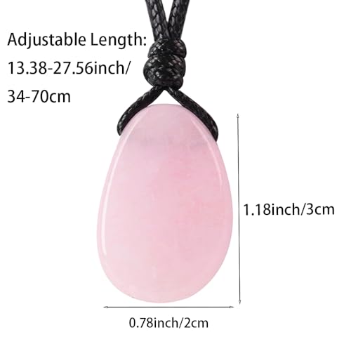 Natural Gemstone Pendant Necklace Healing Crystal Stone Choker Necklace Adjustable Waxed Black Rope for Men - color: Rose Quartz
