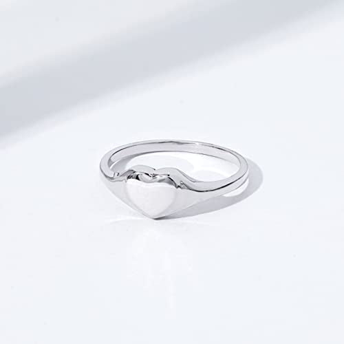 Amazon Essentials 14K Plated Sterling Silver Round Signet Ring - color: Silver, size: 10, style: Heart
