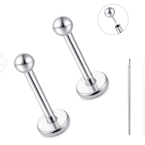 limerencia Titanium Threadless Flat Back Earrings Stud Piercing Jewelry | 20G Press Fit Titanium Push Pop in Cartilage Tragus Labret Lip Medusa Conch Piercing Jewelry Hypoallergenic for Women Men - style: 2MM Ball Silver