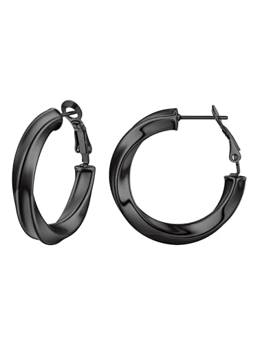 PROSTEEL Chunky Hoop Earrings for Women 14K Gold Plated/Black/Silver | 20/30/40/50/60/70/80mm Stainless Steel Thick Big Round Hoop with Waterproof and Non Tarnish Trendy Jewelry with Gift Box - color: 4. Black, size: 30MM