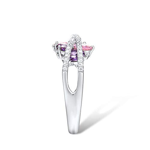 Santuzza 925 Sterling Silver Twist Ring White Cubic Zirconia Rings - color: [A]Pink