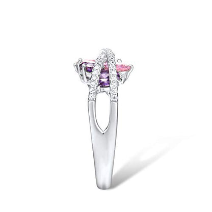 Santuzza 925 Sterling Silver Twist Ring White Cubic Zirconia Rings - color: [A]Pink