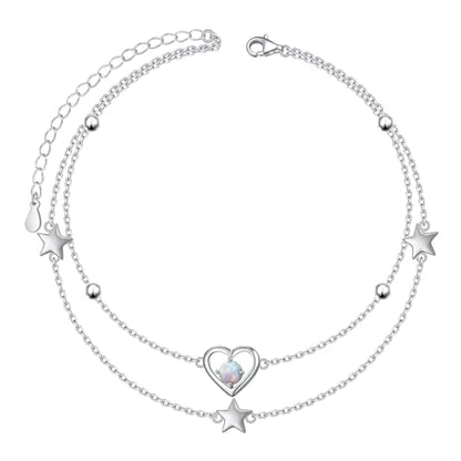 Anklets for Women 925 Sterling Silver Blue Evil Eye Infinity Butterfly Adjustable Multilayer Layered Summer Beach Ankle Bracelet Foot Chain Jewelry for Women - style: Heart Star