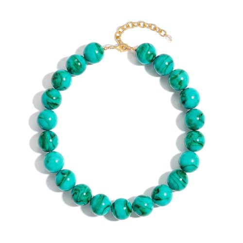 Chunky Beaded Necklaces for Women Statement Necklace | Bold Chunky Choker, Large Resin Beads, Adjustable Necklace, Boho Trendy Summer Beach Holiday Jewelry - color: Turquoise color