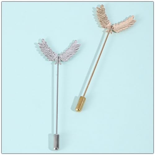 Dreuyet Simple Gold Silver Plated Long Brooch Pins with Cute Animal Antlers Leaves Plant Bees Rabbits Rose Flower Feather Brooch Jewelry for Women Men Elegant Suit Collar Lapel Pin - style: Double Leaf