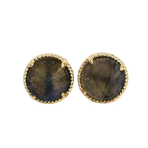 Gempires Gemstone Stud Earrings for Women 14k Gold Plated Prong Set Genuine Crystal Hypoallergenic Handmade Minimal Everyday Jewelry Elegant Birthstone Earrings Gift for Her - style: Labradorite
