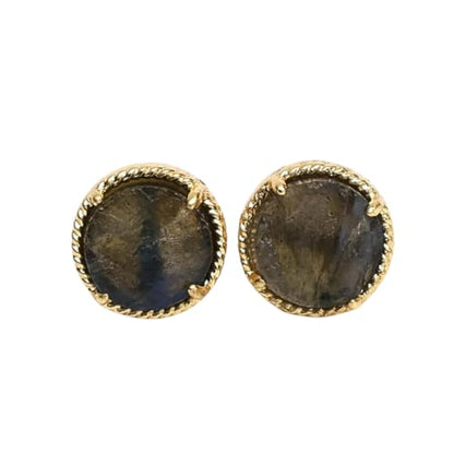 Gempires Gemstone Stud Earrings for Women 14k Gold Plated Prong Set Genuine Crystal Hypoallergenic Handmade Minimal Everyday Jewelry Elegant Birthstone Earrings Gift for Her - style: Labradorite