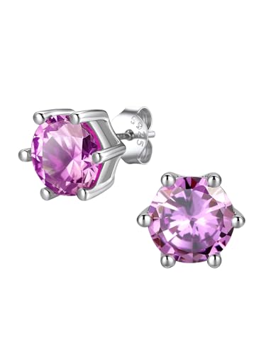 FindChic 2 Carat Birthstone Stud Earrings for Women, Round/Heart/Princess Cut Stud Earrings, Hypoallergenic Studs with 925 Sterling Silver Posts, 12 Months Birthday Jewelry Gift - color: 06. June-Alexandrite(Round Cut )