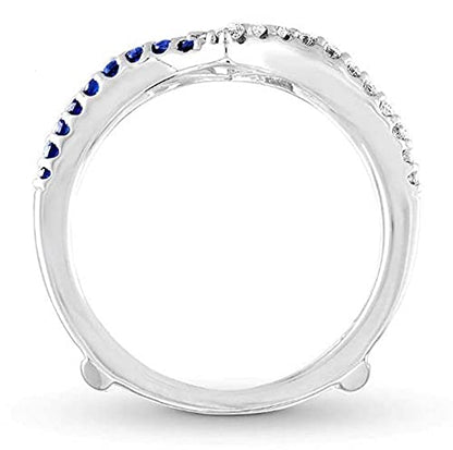 V Touch Round Cut Created Blue Sapphire & Diamond Solitaire Enhancer Guard Wrap Engagement Wedding Ring for Womens 925 Sterling Silver