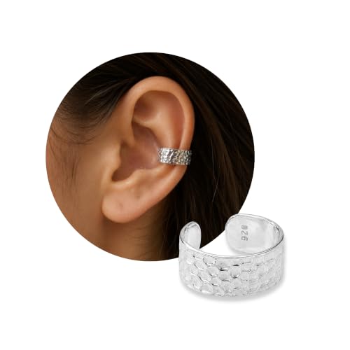 925 Sterling Silver Ear Cuff, Handmade Single Band Adjustable Non Piercing Clip On Cartilage Earring, Minimalist Ear Wrap Faux Piercing Jewelry for Women - style: Hammered Pebble Texture