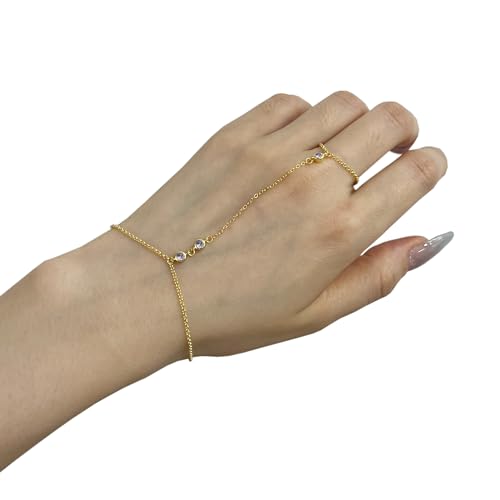 Kakikaki 925 Sterling Silver Finger Ring Bracelet Hand Chain for Women | Slave Bracelets 7" to 9" Adjustable - color: Gold, style: 3 Amethyst