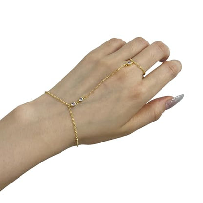 Kakikaki 925 Sterling Silver Finger Ring Bracelet Hand Chain for Women | Slave Bracelets 7" to 9" Adjustable - color: Gold, style: 3 Amethyst