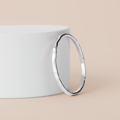 Melanie Golden Jewelry Thin Hammered Texture Stacking 1mm Skinny Ring in Silver, Gold, or Rose Gold | Comfort Fit | USA Sizes 2-12
