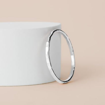 Melanie Golden Jewelry Thin Hammered Texture Stacking 1mm Skinny Ring in Silver, Gold, or Rose Gold | Comfort Fit | USA Sizes 2-12