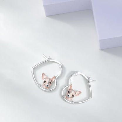 LES OSEWA Dog Animal Earrings Sterling Silver Animal Heart Hoop Dangle Earrings Cute Jewelry Gifts for Women - color: Chihuahua
