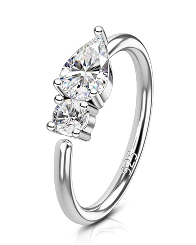 20G 925 Sterling Silver Small Thin Nose Ring Hoop for Women, Silver 7mm - 8mm Adjustable Half Hoop Nostril Piercing Jewelry - color: Clear CZ