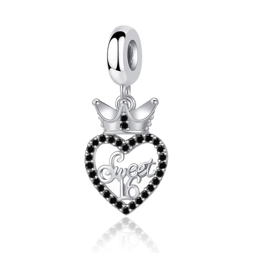 Sweet 16 Celebration Dangle Charm Happy Birthday Compatible with Pandora Bracelet - color: Black