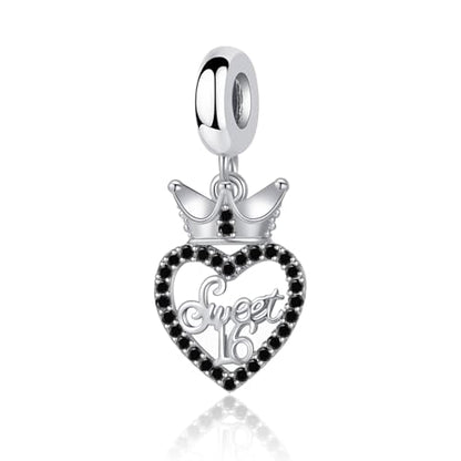 Sweet 16 Celebration Dangle Charm Happy Birthday Compatible with Pandora Bracelet - color: Black