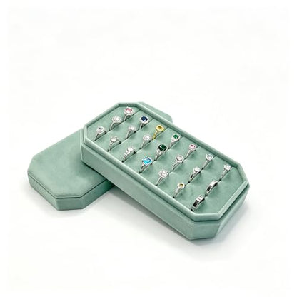 Velvet Ring Organizer Box - Ring Jewelry Box for Rings Earring, Jewelry Tray Rings holder Display Case for Girl Women (8.07"x4.13"x2.16") -PRB024-Mint Green - color: Mint Green
