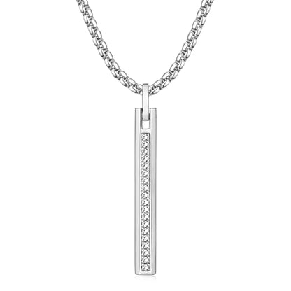 Fiusem Pendant Necklace for Men, Stainless Steel Bar Chain | Silver Tone/14k Gold Plated/Black Mens Pendant Necklaces with 2.5mm Box Chain, Jewelry Gifts 18-28 Inch - color: silver, size: 20 Inches, style: Clasp Diamond Rectangle