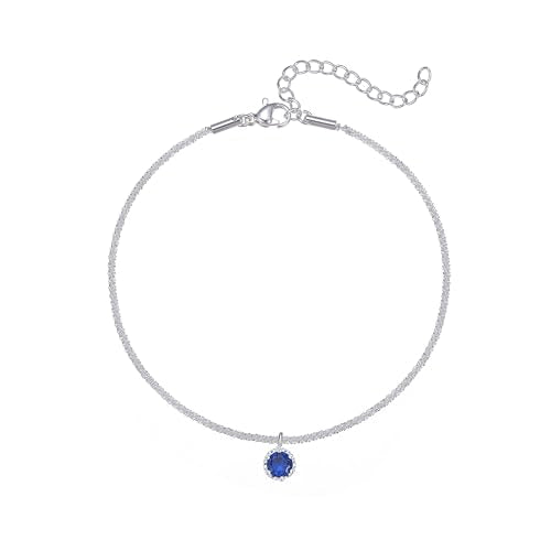 Wellike Silver Ankle Bracelets For Women Waterproof Birthstone Anklets Adjustable Sparkly Chain Silver Plated Stainless Steel Anklet Non Tarnish Jewelry - color: KKWJL185-9