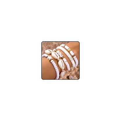 Shell Bracelets for Women Layered Seashell Starfish Bracelets Stackable Stretch Boho Beaded Bracelet Summer Beach Surfer Bracelet Seaside Beach Dress Outfits Accessories - color: A5:shell bracelets