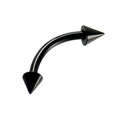 F136 IMPLANT GRADE Titanium 16G Externally Threaded Curved Barbell Eyebrow Ring 3mm Spike Cone Beads Tragus Snug Daith Rook Eyebrow Piercing Jewelry 5/16" 8mm - color: PVD Black