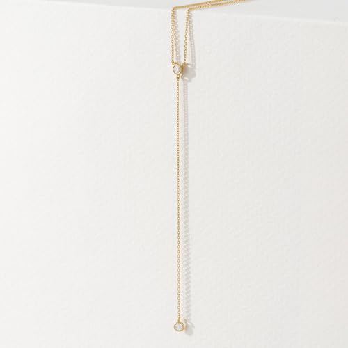 Lariat Gold Necklace for Women Dainty Long 14K Gold Plated Y-Shaped Body Chain Choker Necklace Trendy Non Tarnish Pendant Simple Layered Necklaces Gold Jewelry for Women Set Gift - color: CZ Penddant