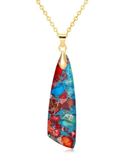 Nature Stone Necklaces for Women Boho Pendant Necklace 18K Gold Chain Necklaces - color: Red Blue