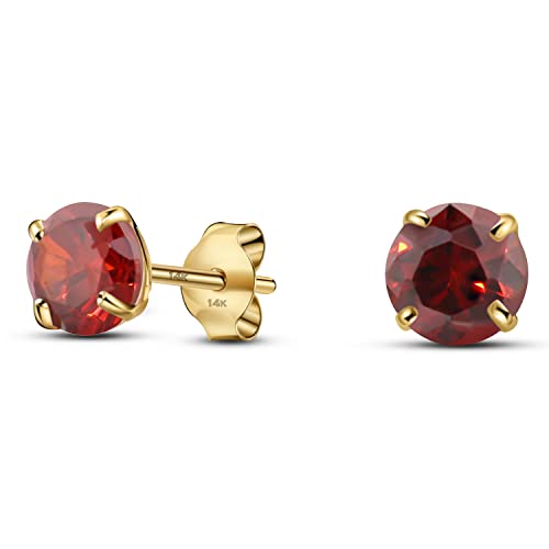 Solid 14K Yellow Gold Round Solitaire Simulated-Birthstone Minimalist Stud Earring - color: 01-January, size: 4mm