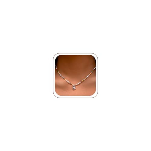 Ritach Initial Necklaces for Women Girls Kids - Light Colorful Beaded Pearl Initial Necklace Gold/Silver Bubble Pendant Letter Necklace for Women Teens Girls Kids Birthday Gifts - color: Silver, style: B
