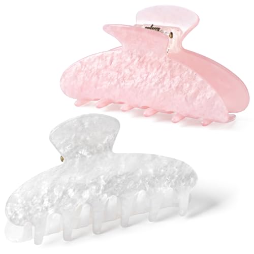 2 Pack Hair Claw Clips Women Large Tortoise Hair Clip French Design Barrettes Celluloid Leopard Print Accessories Jaw Clips for Thick Hair - color: Pearl White Shell