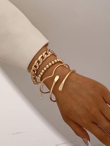 ÌF ME Gold Bangle Bracelets for Women, Indian Bangles Stackable Set, Multi Layer Textured 18K Gold Plated Chunky Bracelets Boho Jewelrys Set - style: beaded & Cuban