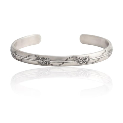 Sterling Silver Floral Vine Cuff Bracelet, .925 Silver, Boho Engraved Bangle, Adjustable 6" with 1" Opening