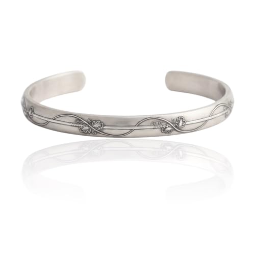 Sterling Silver Floral Vine Cuff Bracelet, .925 Silver, Boho Engraved Bangle, Adjustable 6" with 1" Opening