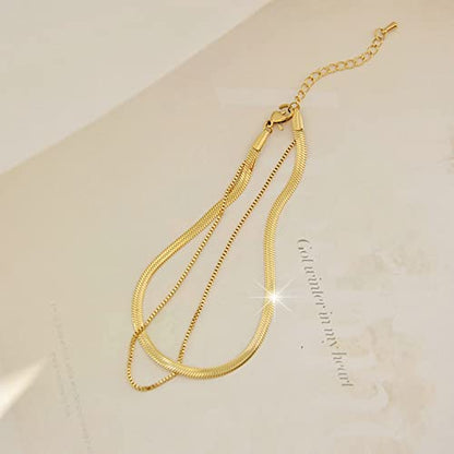 Anklet Bracelets for Women Stainless Steel, Gold Anklets Bracelet for Womens Double Layer Chain Beach Anklet Chain Jewelry