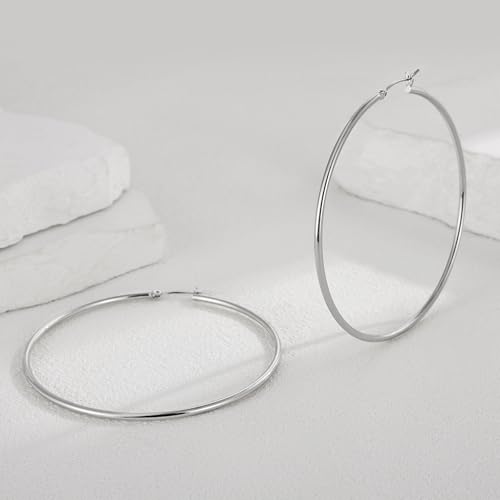 Gacimy Gold Hoop Earrings for Women 14K Real Gold Plated Hoops with 925 Sterling Silver Post - color: Silver, size: 70mm
