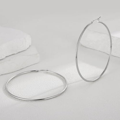 Gacimy Gold Hoop Earrings for Women 14K Real Gold Plated Hoops with 925 Sterling Silver Post - color: Silver, size: 70mm