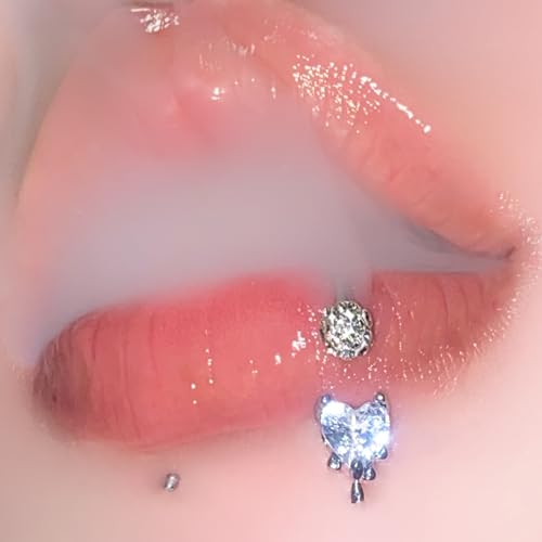 16G CZ Heart Lip Rings Stainless Steel Snake Bite Jewelry for Women Sparkle Disco Ball Labret Jewelry Vertical C-Shaped Lip Rings Hoops Lip Piercing Jewelry 8/10/12mm - size: 10mm