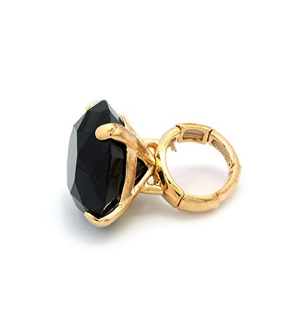 NYFASHION101 Women's Extra Big Rhinestone Fashion Stretch Ring - color: Jet Black/Gold-Tone