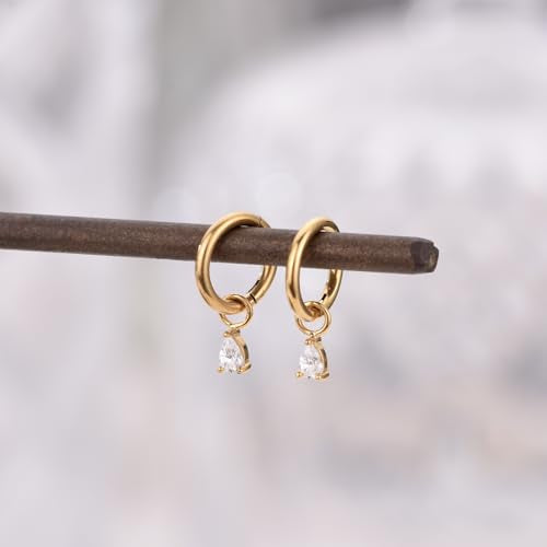 Ourania 16G Gold Stainless Steel Zircon Dangle Huggie Hoop Rook Piercing Helix Hoop Earring Tragus Hoop Cartilage Piercing for Women - color: Triangle Gold 2PCS, size: 1.2*6mm 2pcs
