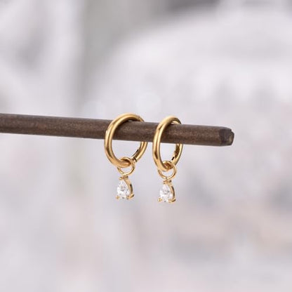Ourania 16G Gold Stainless Steel Zircon Dangle Huggie Hoop Rook Piercing Helix Hoop Earring Tragus Hoop Cartilage Piercing for Women - color: Triangle Gold 2PCS, size: 1.2*6mm 2pcs