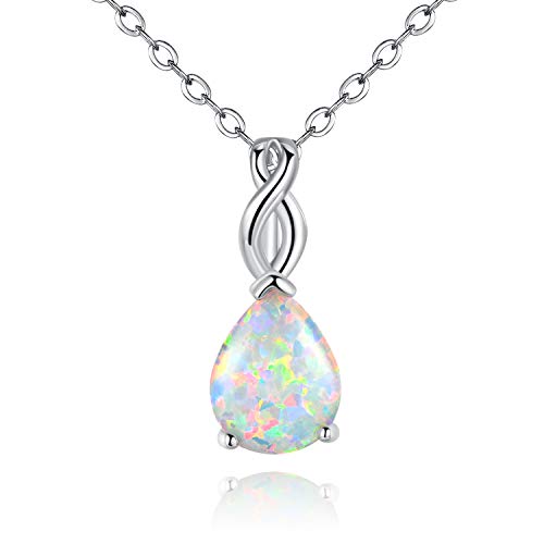 VOLUKA Created Opal/Amethyst/Mystic Topaz Pendant Necklace for Women,18K White/Rose Gold Plated Chain Wedding Engagement Jewelry Gift - color: A-Teardrop necklace-white gold plated