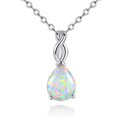 VOLUKA Created Opal/Amethyst/Mystic Topaz Pendant Necklace for Women,18K White/Rose Gold Plated Chain Wedding Engagement Jewelry Gift - color: A-Teardrop necklace-white gold plated