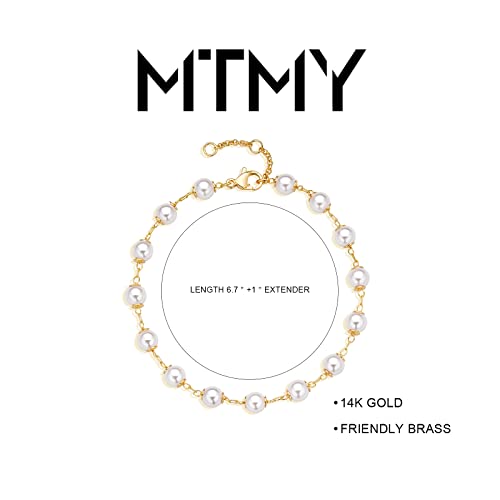 Gold Chain Bracelet for Women, 14K Gold Plated | Dainty Bracelets with Adjustable Chain, Trendy Jewelry Gift for Women - style: Pearl chain